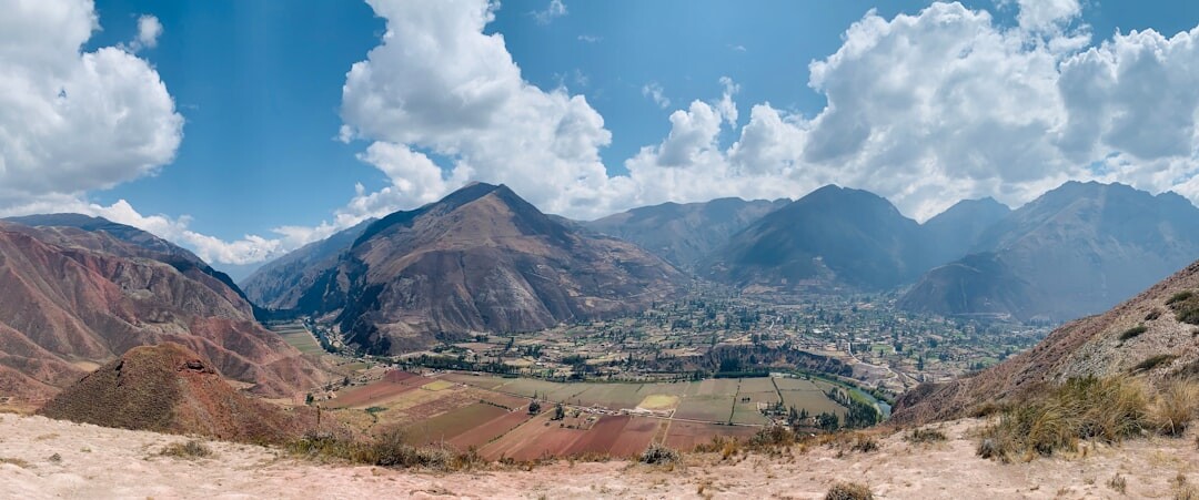 Landscape of the Andes mountains near Santiago Chile with a rural valley